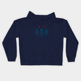 Scandinavian trees and flowers design in blue and red color Kids Hoodie